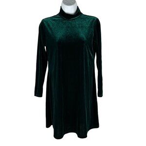 New Moves Green Velvet A-Line Dress With Turtleneck Long Sleeves Size 12.5